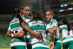 celebración gol, Cinthya Peraza, Daniela Delgado, Ashly Mart | Santos vs Tigres jornada 3 apertura 2019 Liga MX femenil