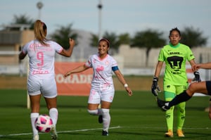 festejo de gol de Cinthya Peraza, Melany Villeda, Cinthya Pe | Santos vs Pumas J13 A2021 Liga MX femenil