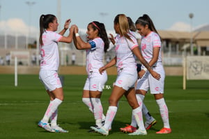festejo de gol de Cinthya Peraza, Cinthya Peraza, Daniela De | Santos vs Pumas J13 A2021 Liga MX femenil