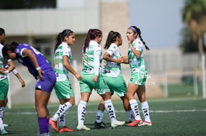 festejo de gol, Joanna Aguilera, Maika Albéniz, Paulina Peña | Santos vs Rayadas del Monterrey sub 19