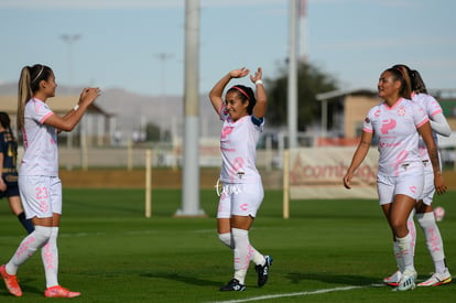 festejo de gol de Cinthya Peraza, Cinthya Peraza, Alexxandra | Santos vs Pumas J13 A2021 Liga MX femenil