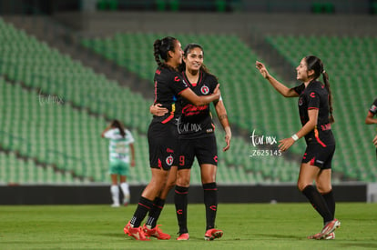 Festejo de gol, Sanjuana Muñoz, Daniela Espinosa | Santos vs Tijuana femenil