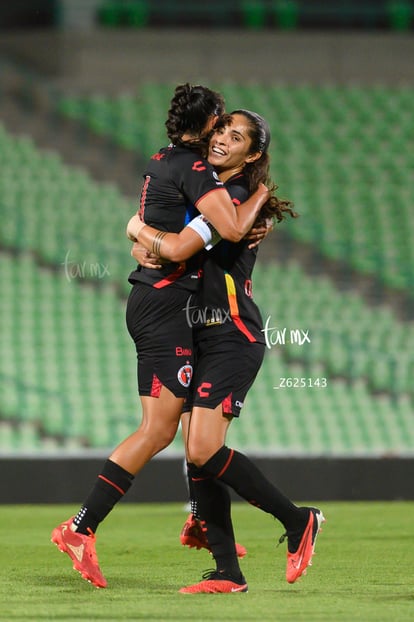 Festejo de gol, Sanjuana Muñoz, Daniela Espinosa | Santos vs Tijuana femenil