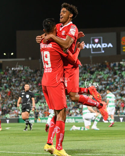 festejo de gol de Toluca, Brian García, Edgar López | Santos vs Toluca J7 C2023 Liga MX