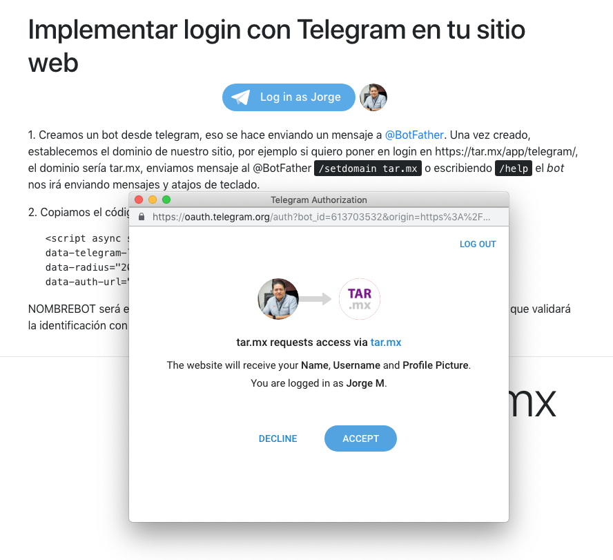 Implementar login con Telegram en una página con PHP